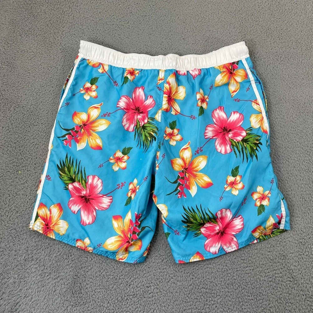Ocean Pacific OP Swim Trunks Men XL Blue Floral Hibiscus Lined Beach Surf